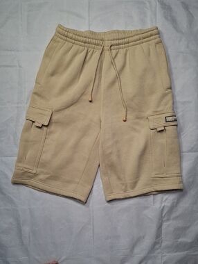Men's Cargo Sweatshorts in Tan with Drawstring Waist
